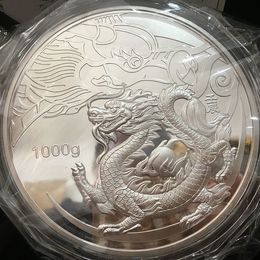Arts and Crafts 99.99% Chinese Shanghai Mint Ag 999 1kg zodiac DRAGON silver Commemorative Medallion