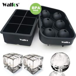 Ice Cream Tools WALFOS Large Size 6 Cell Ball Mould Silicone Cube Trays Whiskey Maker 6 Moulds For Party Bar 230410