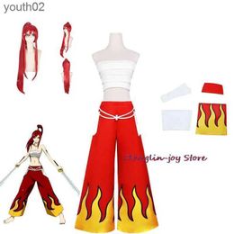 Anime Costumes FAIRY TAIL Anime Cosplay Women Japanese Anime Role Erza Scarlet Come Pants White Tube Tops Red Cool Set ZLN231111