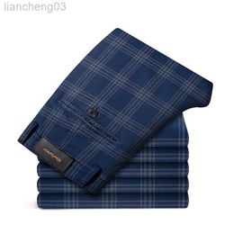 Men's Pants 2021 Spring New Men's Plaid Casual Pants Business Fashion Slim Stretch Male Skinny Trousers Brand Clothes 7 Colour W0411