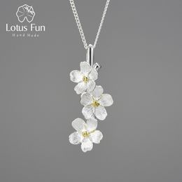 Strands Strings Lotus Fun Real 925 Sterling Silver Long Elegant Forgetmenot Flower Pendant Fashion Jewellery Chains and Necklace for Women Gift 230411