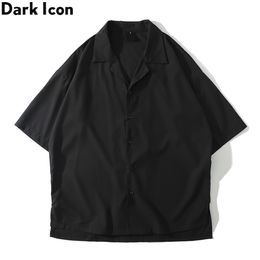 Men's Casual Shirts Dark Icon Solid Color Vintage Street Men's Shirt Summer Turn-down Collar Shirts Men Man Clothing 230410