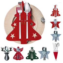 Table Mats Christmas Fork Knife Covers Cutlery Holders Xmas Tree Pocket Tableware Holder Bags Family Party Dinner Felt Cover Decor