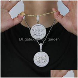 Pendant Necklaces Round Pendant With Letter Boss Man Iced Out Bling 5A Cubic Zirconia Paved Hip Hop Jewellery For Men Women Dr Dhgarden Dhd3W