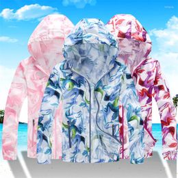 Women's Jackets 2023 Summer Fashion Zip Hooded Long Sleeve Thin Style Ventilation Lovers Sunscreen Clothes Printing Coat Female Tide H119