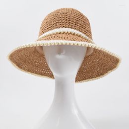 Wide Brim Hats Korea Stylish Summer For Women Fashion 2023 Straw Visor Pearl Hat And Caps Crochet Bucket Beach Accessories