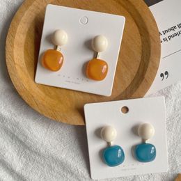Candy-Colored Resin Acrylic Stud Earrings Chandelier Dangle Square Round Splicing Simple Retro Style Attractive Drop Delivery Dhpiy