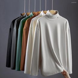 Men's T Shirts Winter Base Top Turtleneck Solid Long Sleeves Knitted Pullover Keep Warm Double Collar Elastic Men T-shirt For Daily Wear