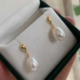 Dangle Earrings 10-11mm Classic Waterdrop Pearl 18K Gold-Plated Ear Needle SOLID Christmas Beautiful Gift Easter VALENTINE'S DAY