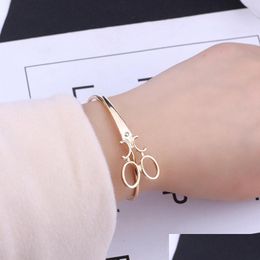 Arts And Crafts Fashion Scissors Bracelets For Women Men Simple Gold Sier Black Shears Opening Bangles Charm Hair Stylist Drop Deliv Dhonw