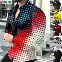 Men's Casual Shirts 2021 New Spring and Autumn Men's Long Sleeve Dot Print Shirt Large Top Gradient Shirt Men W0410