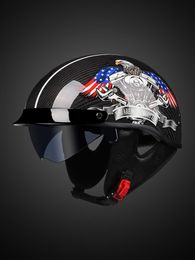 Motorcycle Helmets Carbonfiber Helmet German Casco Japanese Style Moto Open Half Face Retro Chopper Biker Pilot ManMotorcycle