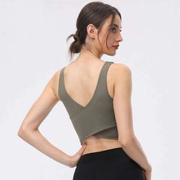 Lu Lu Yoga Lemon Camisoles Tanks With Cross Back Solid Sports Bra With Chest Pad For Women Running Workout Tank Tops Exercise Ladies Fitness Vest