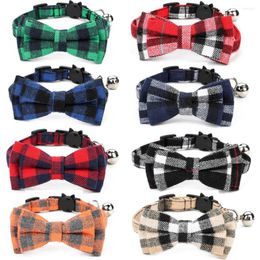 Dog Collars Pet Cat Bow Tie Winter Supplies With Bell Accessories Small Bowtie Collar Plaid Style Harnesses Grooming Product