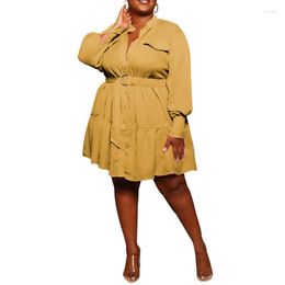 Plus Size Dresses Dress 4XL 5XL Fashion Long Sleeve Autumn Large For Women 2023 Elegant Solid Buttons Wraped Shirt