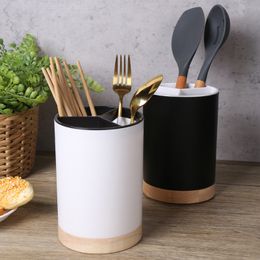 Storage Holders Racks Utensil Holder Cutlery Drainer Kitchen Tableware Bucket Plastic Chopstick Spoon Rack Detachable 3 Divided 230410