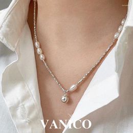 Pendants Baroque Pearls Beaded Necklace Y2K Trendy Sterling Silver Irregular Beads Freshwater Pearl Chain Plain Ball Pendant