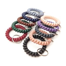 Stretchable Wristband Keychains TPU Plastic Wristlet Bracelet Keychain Flexible Spiral Wrist Coil Bangle Key Rings