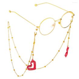 Chains JGL0051 2023 Latest Design Pink Colour Heart Shape Lace Glasses Chain Gold Beaded Sunglasses Europe Charm Lady Jewel