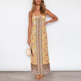 Casual Dresses For Women 2023 Plus Size Condole Belt V-neck Floral Print Beach Dress Clothing Women's