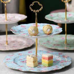 Plates European Ceramic Double Layer Cake Stand Afternoon Tea Luxury Plate Creative Bread Fruit Tray Wedding Dessert Rack Tableware