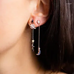 Dangle Earrings Arrive Korean Colourful Stone Moon Star For Girl Gold Rose Pendant Asymmetry Earings Fashion Jewelry
