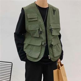 Men's Vests 2023 Mens Fashion Tooling Vest Men Streetwear Cargo Hip Hop Sleeveless Jacket Multi-Pocket Outdoors Coat