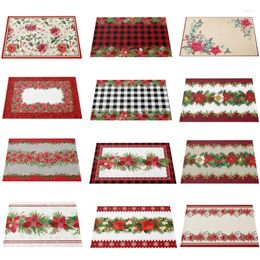 Table Mats Fashion Linen Christmas Poinsettia Flower Printed Place Mat Pad Cloth Coffee Tea Placemat Cup Dining Doily Kitchen