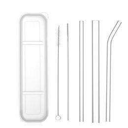 Drinking Straws 1 Set Reusable Transparent Glass Straight Bent With Clean Brush & Plastic Box Wedding Party Supply222y