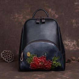 Backpack Embossing Genuine Leather Women Ladies Cowhide Travel Backpacks Luxury School Bags For Teenage Girls