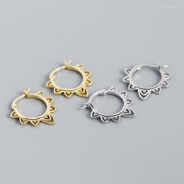 Hoop Earrings 18k Gold 925 Sterling Silver Hollow Lace Flower Pattern Huggie Piercing Ear-Bone C-YHE0404