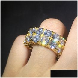 With Side Stones Mens Gold Sier Ring Fashion Hip Hop Jewelry Simation Diamond Iced Out Rings Drop Delivery Dhgarden Otg3E