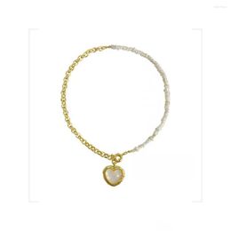 Chains Half Natural Pearl Gold Chain Heart Pedant Necklace Women's Clavicle Jewellery Wedding Party Gift Versatile