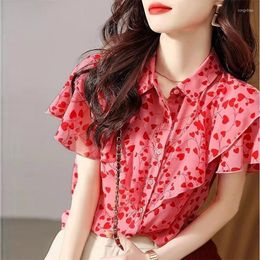 Women's Blouses Woman Floral Print Five-point Sleeve Loose Shirts Femlae Summer The Turn-down Collar Half Wild Top G247