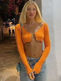 Women's T-Shirt Knitted Long Sleeve Crop Top Women V-Neck Open Front Sexy Woman T-shirts Club Party Y2K Top Spring Autumn Cropped Sweater 230411