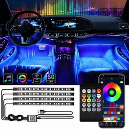 New Neon LED Car Interior Ambient Foot Strip Light Kit Accessories Backlight Remote App Music Control Auto RGB Decorative Lamps