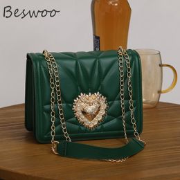 Evening Bags Western style Women s Quality Leather Shoulder for Women Brand Messenge Retro Thread Heart Female Chain Square 230410