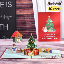 Greeting Cards 10 Pack 3D Christmas Tree Popup Card Happy Holidays Year Merry Xmas Postcard Wholesale Supplier 230411