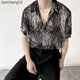 Men's Casual Shirts 2022 Summer Loose Striped Shirts Men Short Sleeve Oversized Shirt Unique Streetwear Hip Hop Harajuku Tops Social Party Blouse W0410