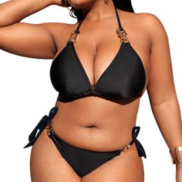 Women's Swimwear Beachwear Summer Woman Solid Open Back Swimsuit Plus Size Sexy Neck Swiming Suits Bikini Mujer 230411