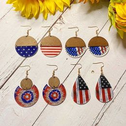 Dangle Chandelier Special 4th of July American Flag Teardrop Earrings Wood Acrylic Independence Day Round Earrings Patriotism Jewelry Wholesale Z0411