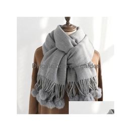 Scarves Top Quality Cashmere Shawl Scarf Women Winter Ball Fur Pom Thick Pashminas Poncho Hijab Blanket Plain Oversized Drop Dhgarden Dhw4F