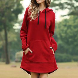 Casual Dresses 2023 Spring Oversize Women's Hoodies Dress Solid Black Long Sleeve Pocket Female Loose Fashion Ladies Clothing