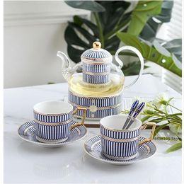Cups & Saucers European Style Teapot Bone China Coffee Cup Saucer Set Hand-painted Striped Ceramic English Afternoon Tea Drinking2344