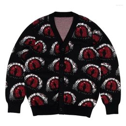 Women's Sweaters Dark Gothic Hip Hop Rock Button Eyes Jacquard High Street Cardigan Long Sleeve Knitted Cotton Warm Sweater