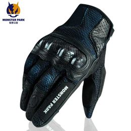 Five Fingers Gloves MONSTER PARK Summer Motorcycle Gloves Breathable Nylon Mesh Touch Screen Bike Carbon Fibre Protection Cycling Full Finger Gloves YQ231111