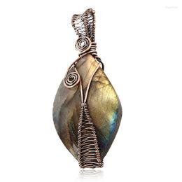 Pendant Necklaces Irregular Natural Quartz Labradorite Antique Copper Wire Wrapped Mineral Grey Moonstone Charm Pendants Handmade Jewelry