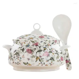 Bowls European Porcelain Tureen Restaurant Dinner Serving Bowl Ceramic Soup Pot Household Large Rice With Lid