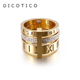 Band Rings Trendy Stainless Steel Rings For Women Girls Three Layers Roman Numerals Zircon Bridal Wedding Women Rings Fashion Jewellery Gift P230411