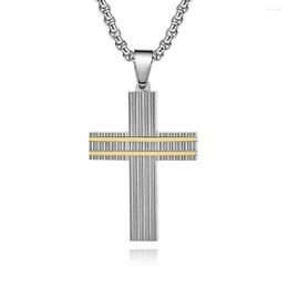 Pendant Necklaces Wholesale (3Pieces/Lot) Body Jewellery Pray Stainless Steel Carving Groove Line Both Side Cross Necklace